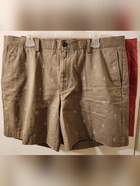 Amazon Essentials Chino Shorts Bundle Salmon Lobster Print & Grey Anchor Print